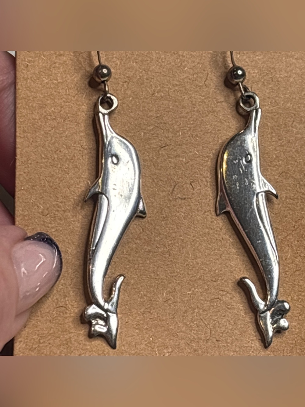 Vintage Sterling Silver Dolphin Dangle Earrings 925 Ocean Beach